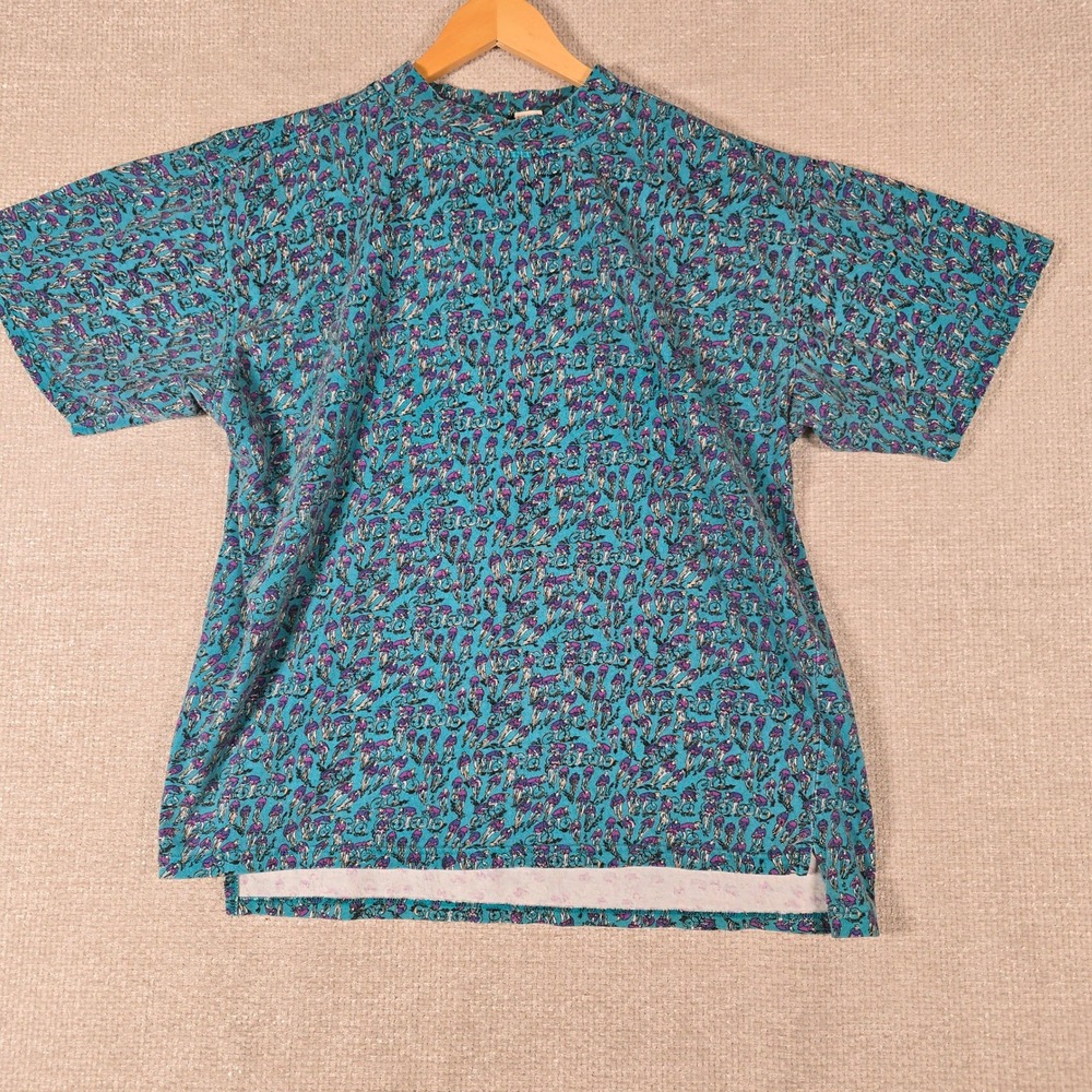 Vintage Performance Cycling Wear T-Shirt Mens Medium Teal Blue Bicycle Print 90s
